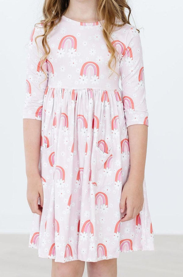 fun-flowers-3-4-sleeve-pocket-twirl-dress Mila &  Rose - Sophia's Style-Fun & Flowers 3/4 Sleeve Pocket Twirl Dress-6-12M--1